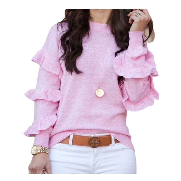J Crew Pink Ruffle Sleeve Sweater 